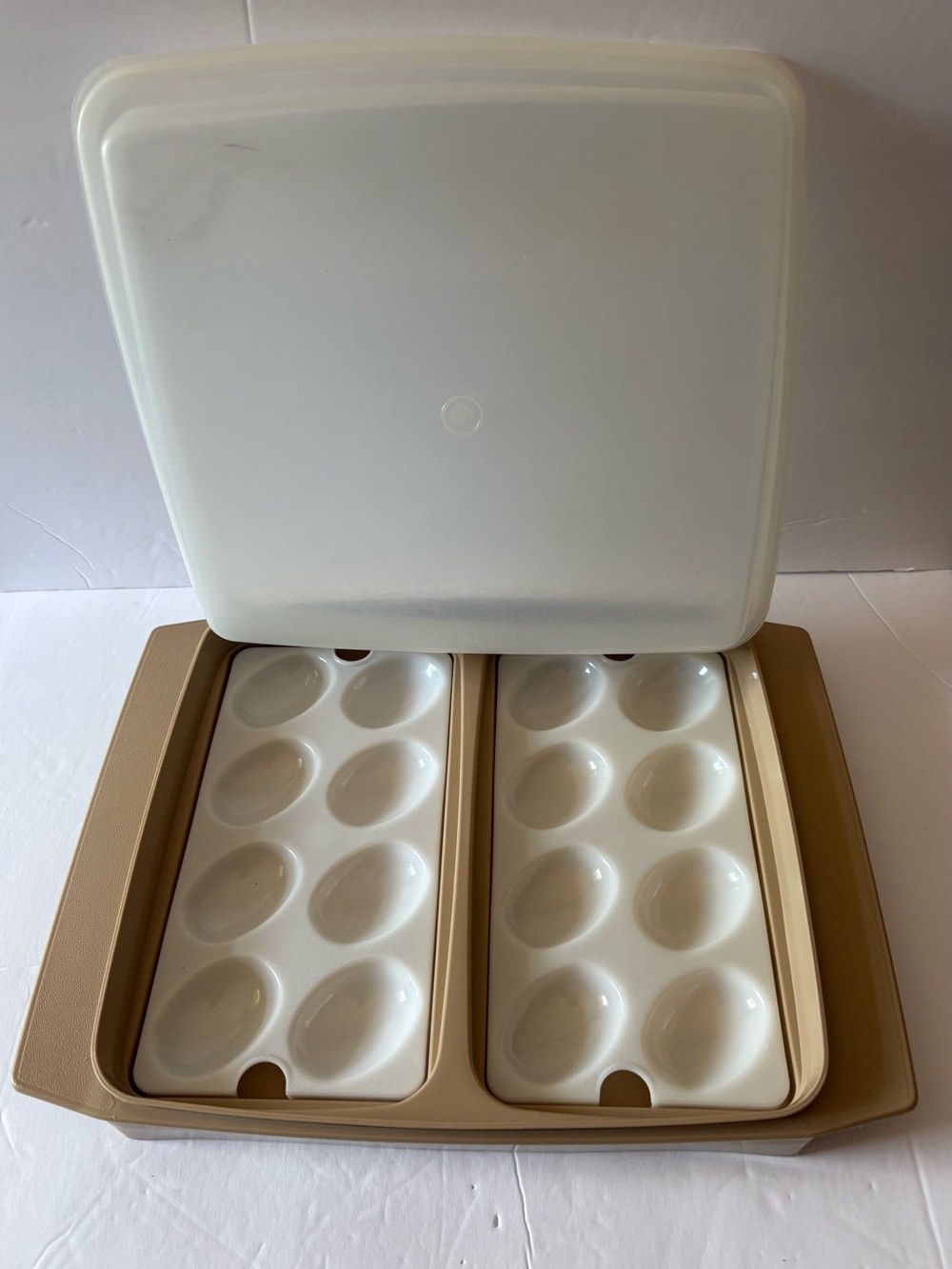 Tupperware Deviled Egg Keeper Almond Beige Four Piece Set 723-2